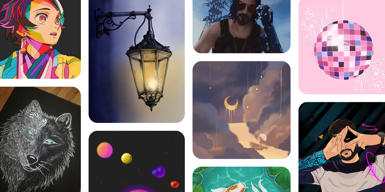 A grid of Narvitaa's artwork