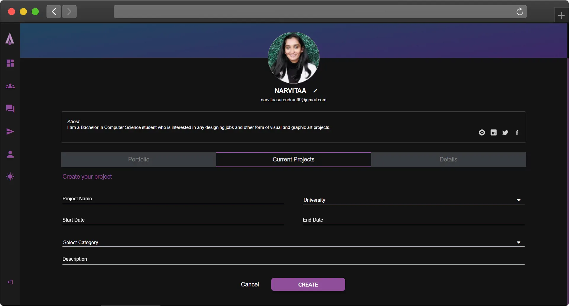 Current Project Tab in Profile Page