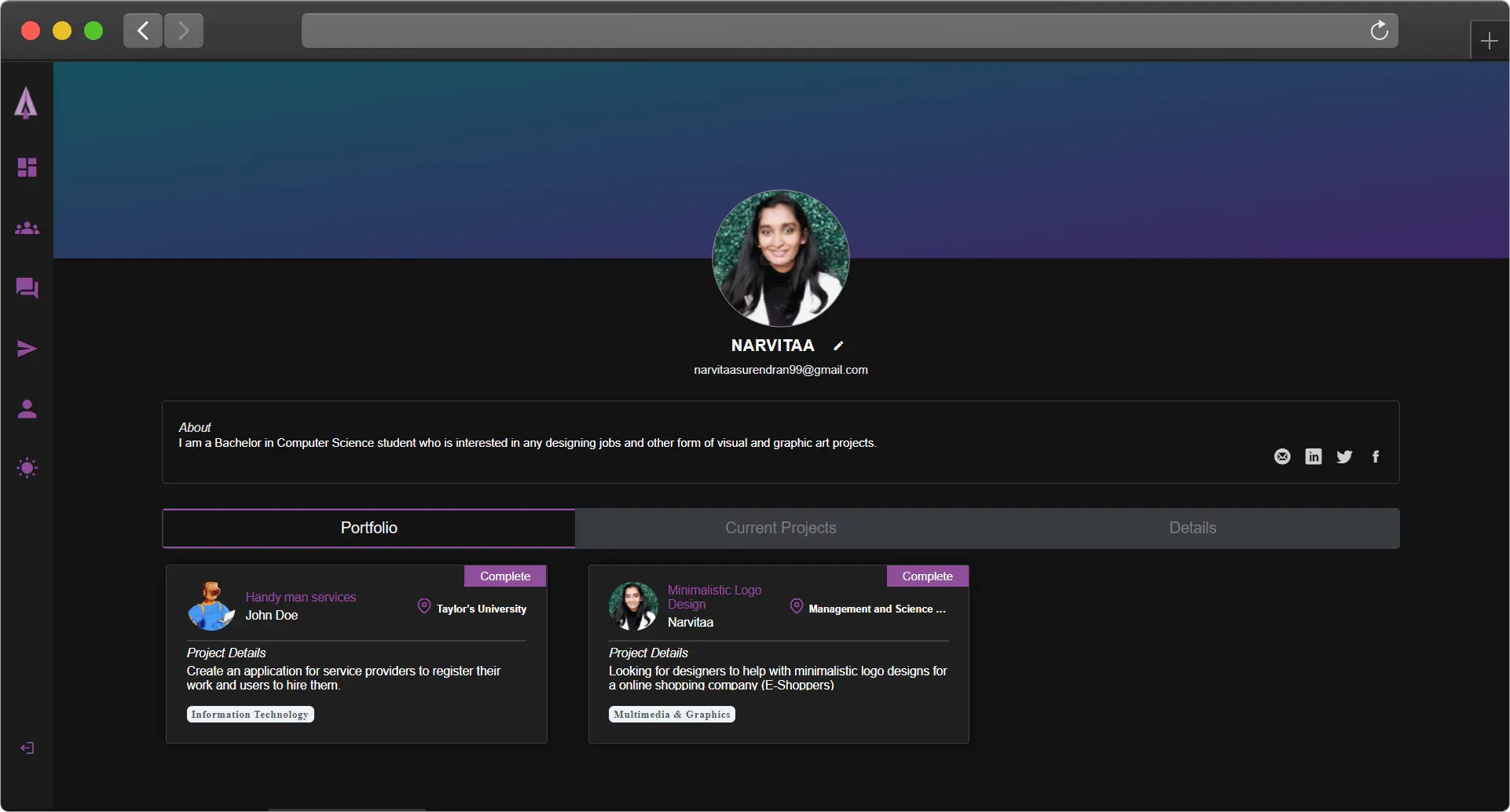Portfolio Tab in Profile Page