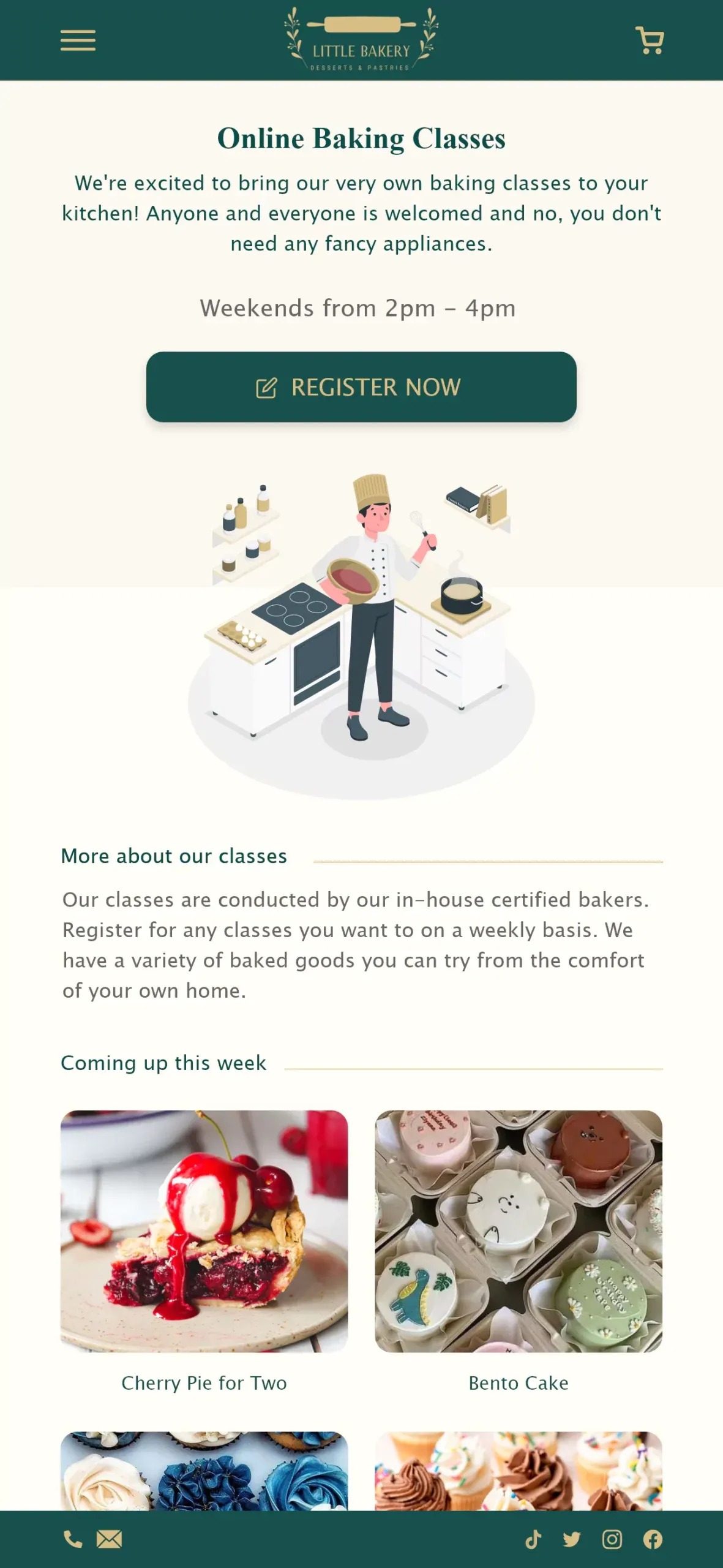 Online Baking Classes Page - Mobile