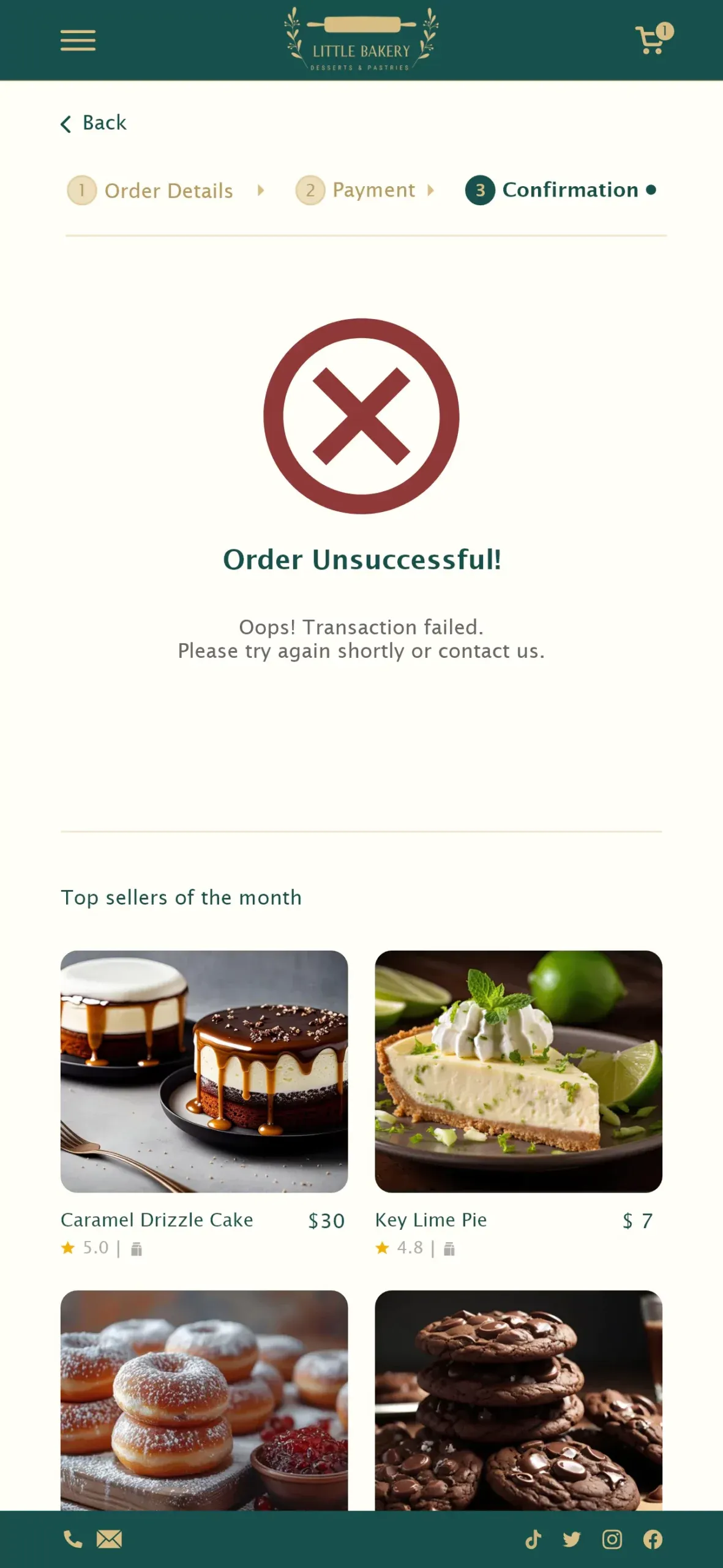 Order Details - Confirmation Page (Failed) - Mobile