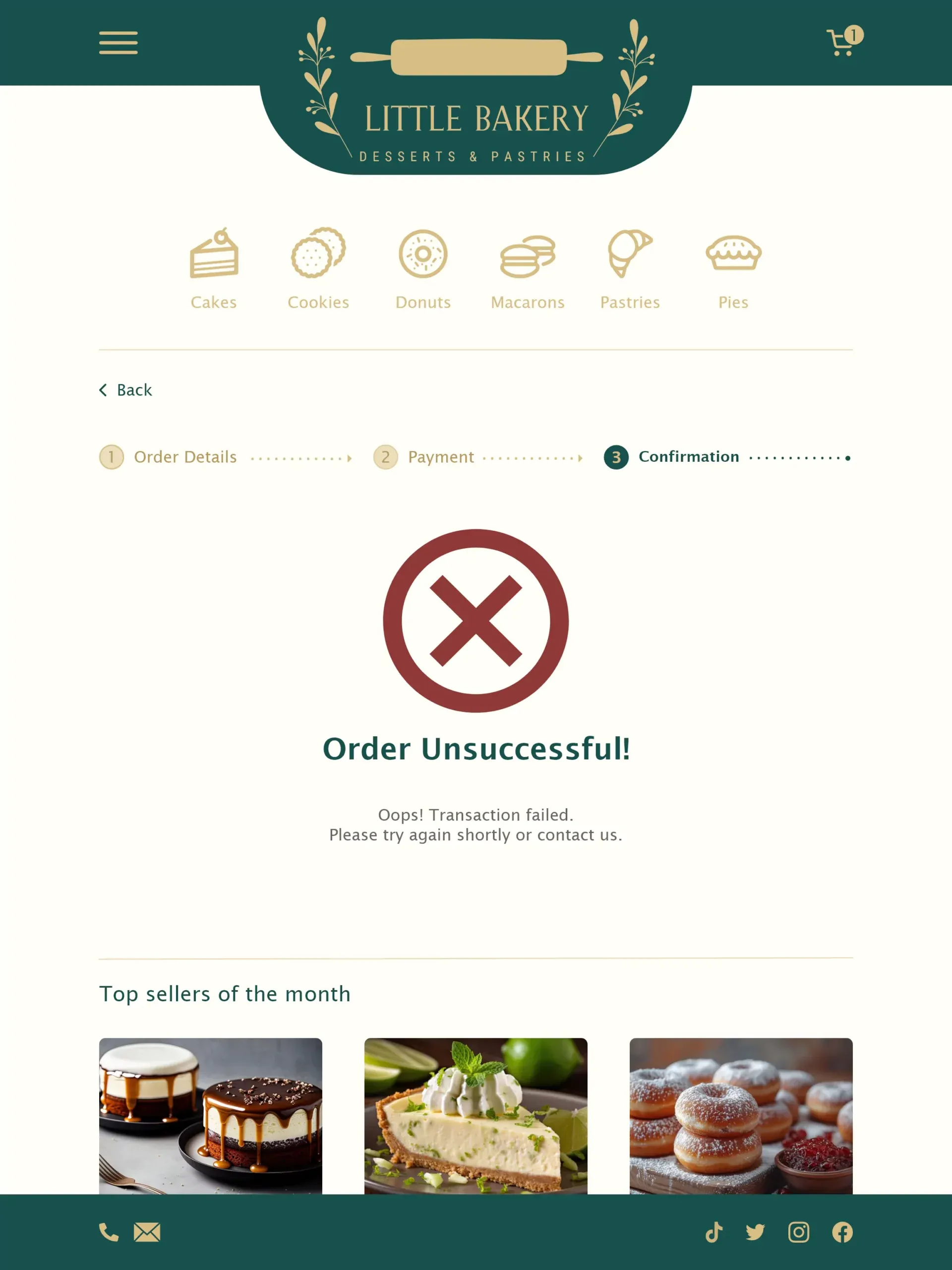 Order Details - Confirmation Page (Failed) - Tablet