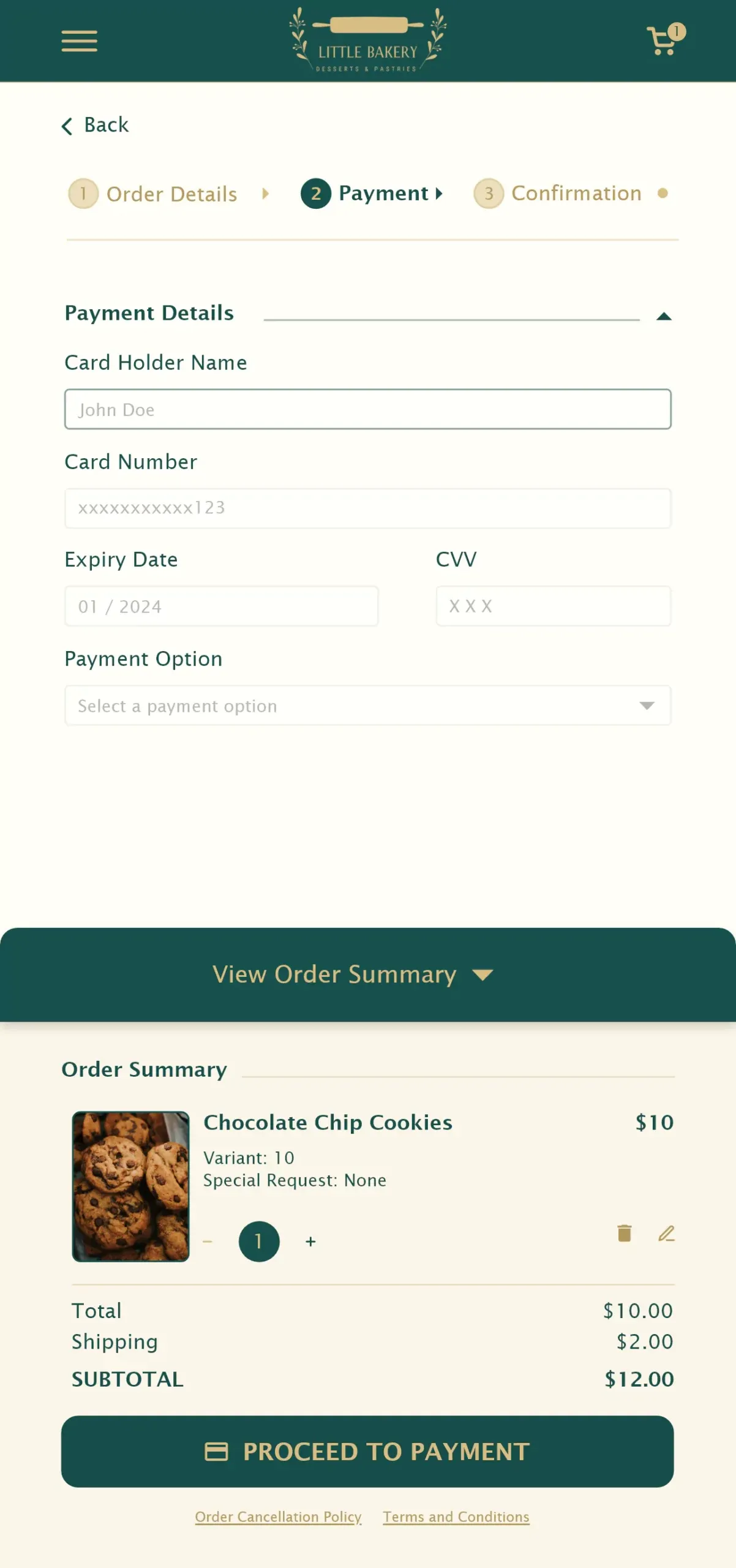 Order Details - Payment Page - Mobile