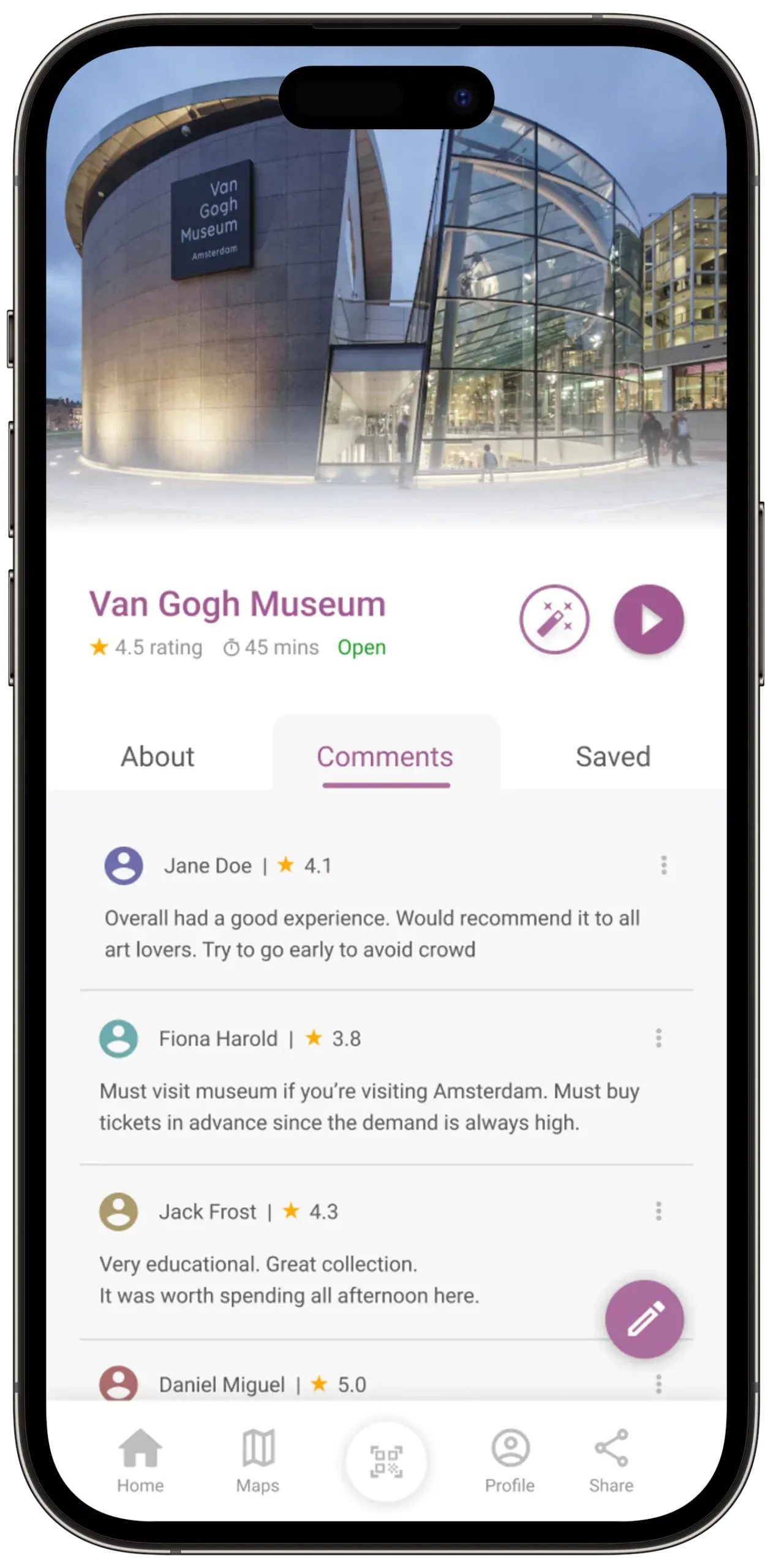 Tour - Comments Page